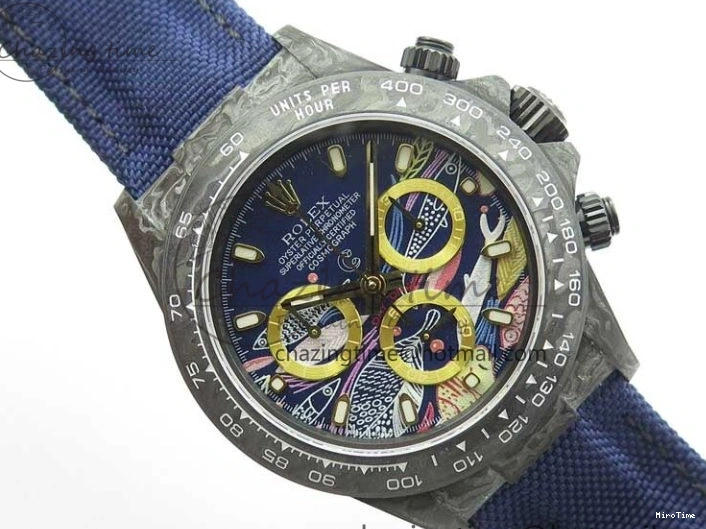 MiroTime 0406 Daytona DIW Carbon OMF Best Edition Blue Paint Dial on Deep Blue Nylon Strap A Tailored 2842